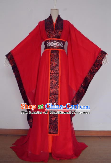 Chinese Han Dynasty Royal Highness Hanfu Ancient Swordsman Bridegroom Red Clothing for Men