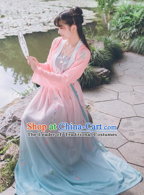 Chinese Traditional Song Dynasty Young Lady Costume Ancient Princess Embroidered Clothing for Women