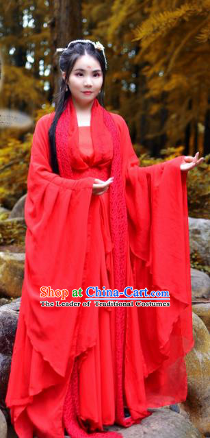 Chinese Traditional Tang Dynasty Imperial Concubine Red Hanfu Dress Ancient Fairy Clothing for Women