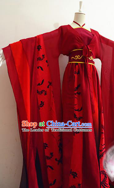 Chinese Tang Dynasty Imperial Concubine Red Hanfu Dress Ancient Fairy Traditional Clothing for Women