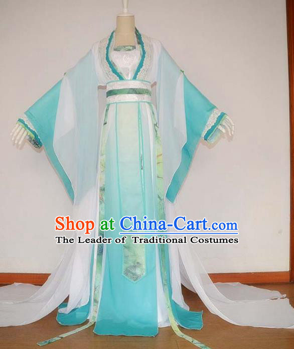 Chinese Han Dynasty Princess Blue Hanfu Dress Ancient Fairy Traditional Costume for Women