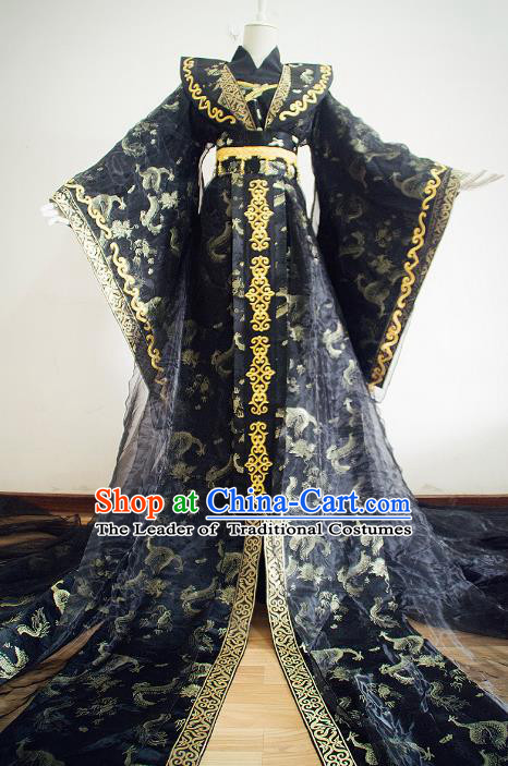 Chinese Qin Dynasty Empress Black Hanfu Dress Ancient Queen Traditional Clothing for Women