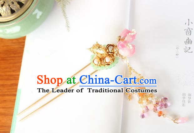 Chinese Ancient Handmade Palace Pink Flowers Hair Clip Hair Accessories Hanfu Hairpins for Women