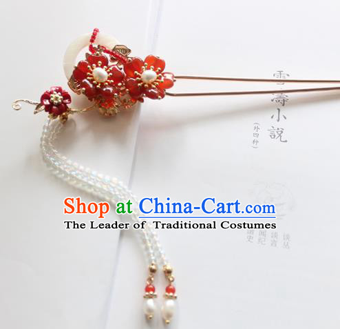 Chinese Ancient Handmade Palace Red Paeonia Hair Clip Hair Accessories Hanfu Hairpins for Women