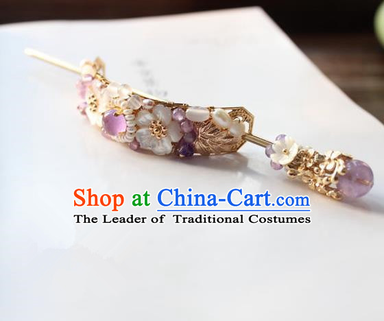 Chinese Ancient Handmade Purple Crystal Hairdo Crown Hair Accessories Hanfu Hairpins for Women