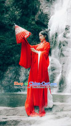 Chinese Ancient Princess Red Hanfu Dress Jin Dynasty Swordswoman Wedding Costumes Complete Set