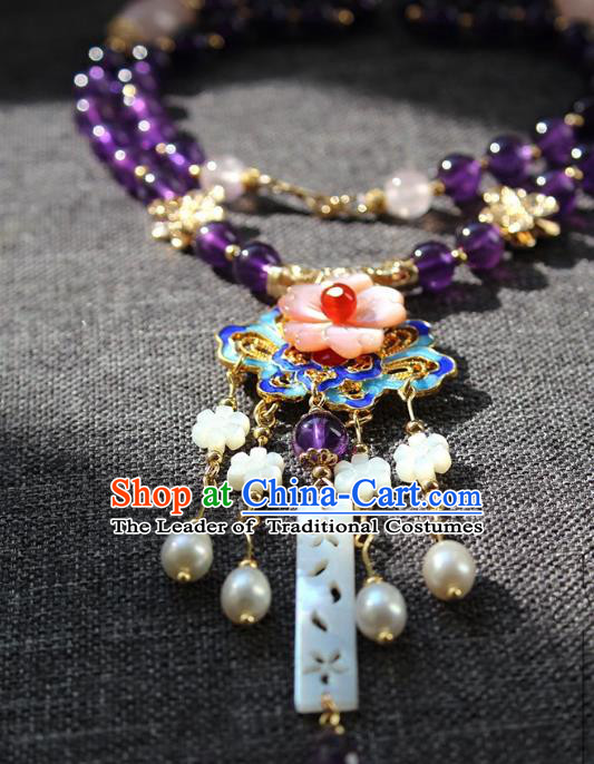 Chinese Ancient Handmade Classical Blueing Necklace Accessories Hanfu Conophytum Pucillum for Women