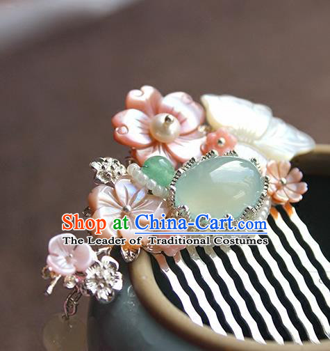 Chinese Ancient Handmade Shell Butterfly Hair Comb Classical Hair Accessories Hanfu Hairpins for Women
