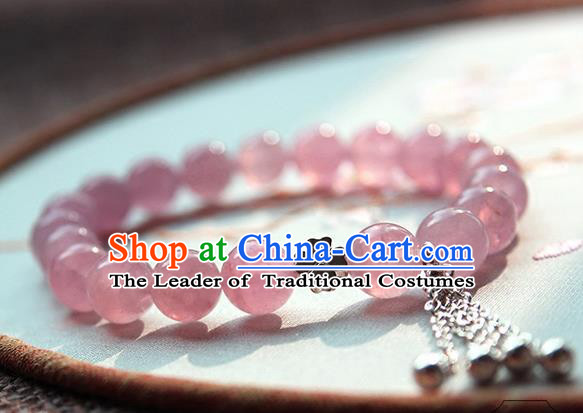 Chinese Ancient Handmade Classical Accessories Hanfu Rose Crystal Bracelets for Women