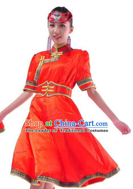 Chinese Mongol Nationality Costume Red Dress Traditional Mongolian Minority Clothing for Women