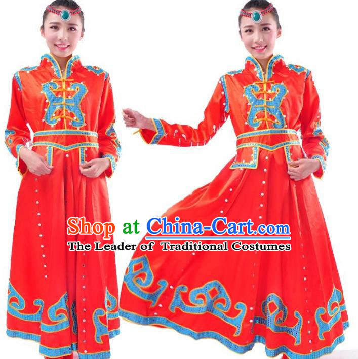 Traditional Chinese Mongol Nationality Dancing Costume Mongols Female Folk Dance Headwear Mongolian Minority Embroidery Costume