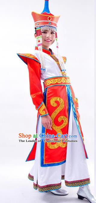 Traditional Chinese Mongol Nationality Dancing Costume Mongols Female Folk Dance Headwear Mongolian Minority Embroidery Costume