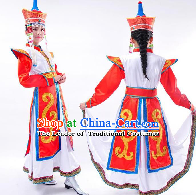 Traditional Chinese Mongol Nationality Dancing Costume Mongols Female Folk Dance Headwear Mongolian Minority Embroidery Costume