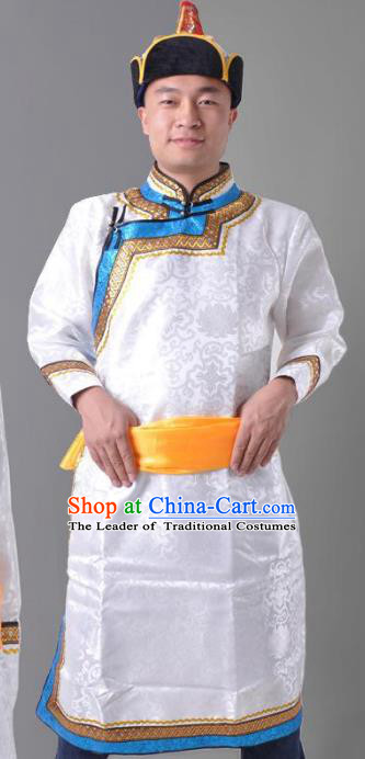 Chinese Mongol Nationality White Costume Traditional Mongolian Royal Highness Clothing for Men