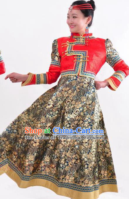 Chinese Mongol Nationality Folk Dance Wedding Costume Traditional Mongolian Minority Dress for Women
