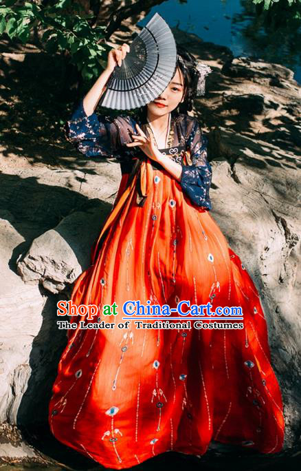 Ancient Chinese Traditional Costume Tang Dynasty Princess Embroidered Hanfu Dress for Women