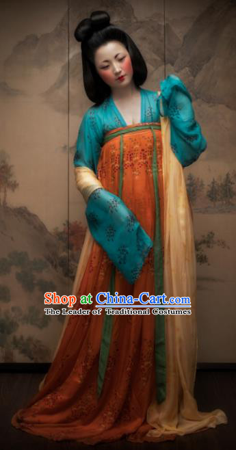 Chinese Ancient Imperial Consort Embroidered Costume Traditional Tang Dynasty Maidenform Hanfu Dress for Women