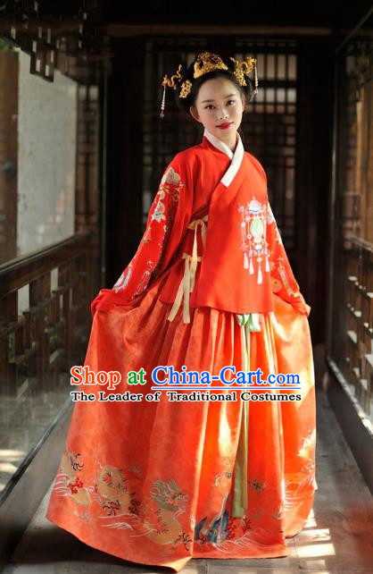 Chinese Ancient Bride Embroidered Costume Traditional Ming Dynasty Wedding Hanfu Dress for Women