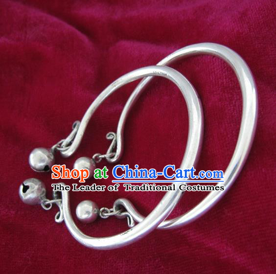Chinese Miao Nationality Silver Ornaments Traditional Hmong Handmade Bracelets for Women