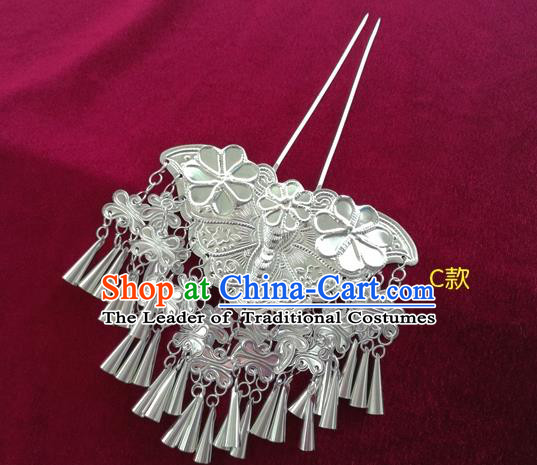 Chinese Traditional Miao Nationality Hair Accessories Hmong Sliver Bells Tassel Hairpins for Women