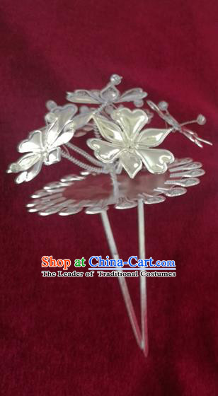 Chinese Traditional Miao Nationality Hair Accessories Hanfu Sliver Flowers Hairpins for Women