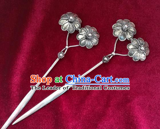 Chinese Traditional Miao Nationality Hair Clip Hair Accessories Hanfu Sliver Flowers Hairpins for Women