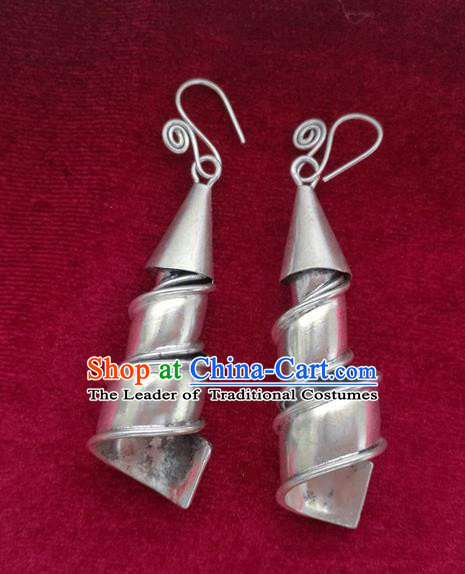 Chinese Handmade Miao Nationality Jewelry Accessories Hmong Bride Sliver Earrings for Women