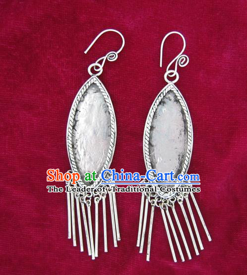 Chinese Handmade Miao Nationality Jewelry Accessories Sliver Leaf Earrings for Women