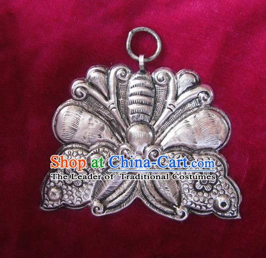 Chinese Miao Nationality Ornaments Sliver Butterfly Pendant Traditional Hmong Necklace for Women