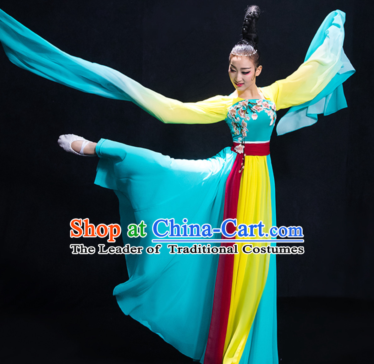 Chinese Ancient Palace Lady Dancing Costume Classical Dance Costumes and Hair Jewelry Complete Set