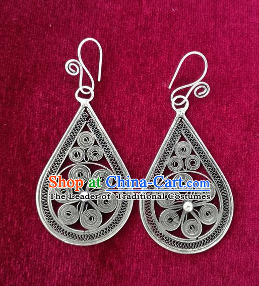Chinese Miao Sliver Ornaments Sliver Filigree Earrings Traditional Hmong Handmade Eardrop for Women