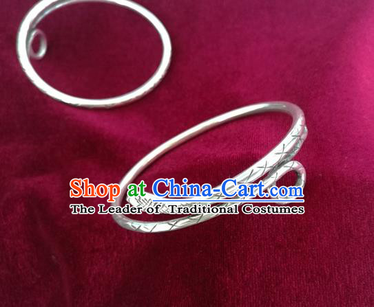 Chinese Miao Sliver Ornaments Bracelet Traditional Hmong Handmade Sliver Snake Bangle for Women