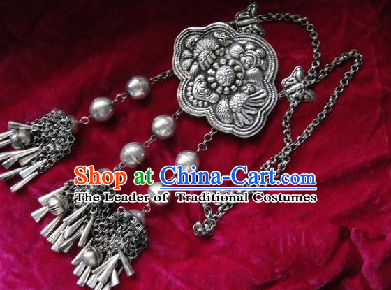 Traditional Chinese Miao Nationality Hair Accessories Hmong Female Folk Dance Hairpins Bracelet Sliver Necklace Headwear for Women