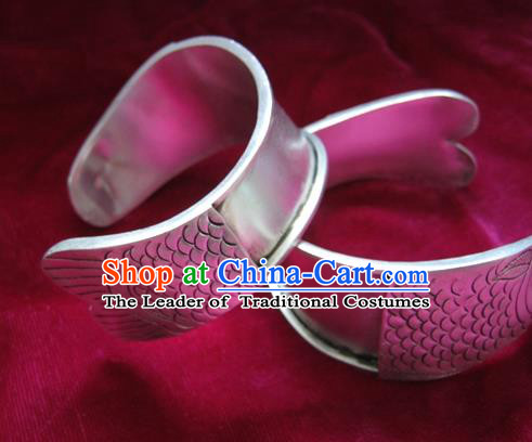 Traditional Chinese Miao Nationality Hair Accessories Hmong Female Folk Dance Hairpins Bracelet Sliver Necklace Headwear for Women