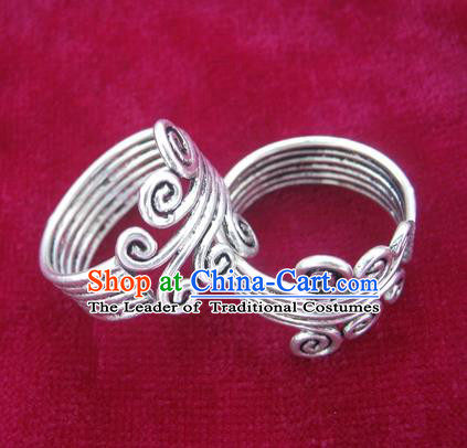 Chinese Miao Sliver Ring Ornaments Traditional Hmong Sliver Finger Rings for Women