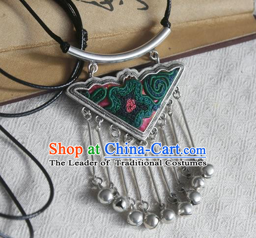 Traditional Chinese Miao Nationality Hair Accessories Hmong Female Folk Dance Hairpins Bracelet Sliver Necklace Headwear for Women