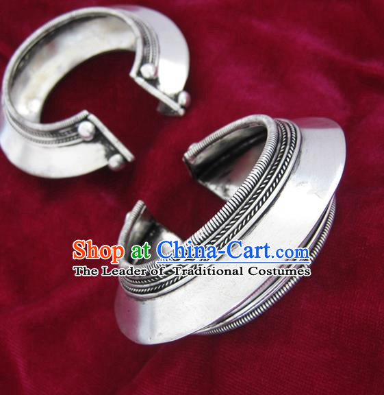 Chinese Miao Sliver Ornaments Bracelet Traditional Hmong Handmade Sliver Bangle for Women