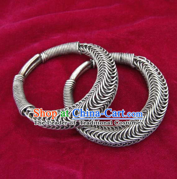 Handmade Chinese Miao Sliver Ornaments Exaggerated Bracelet Traditional Hmong Sliver Bangle for Women