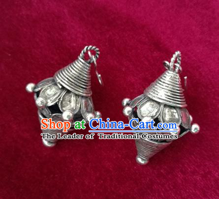 Chinese Miao Sliver Traditional Flower Earrings Hmong Ornaments Minority Headwear for Women
