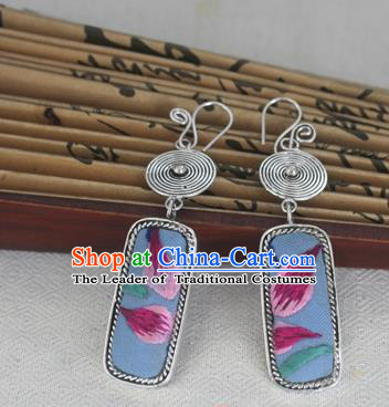 Chinese Miao Sliver Traditional Embroidered Earrings Hmong Ornaments Minority Headwear for Women