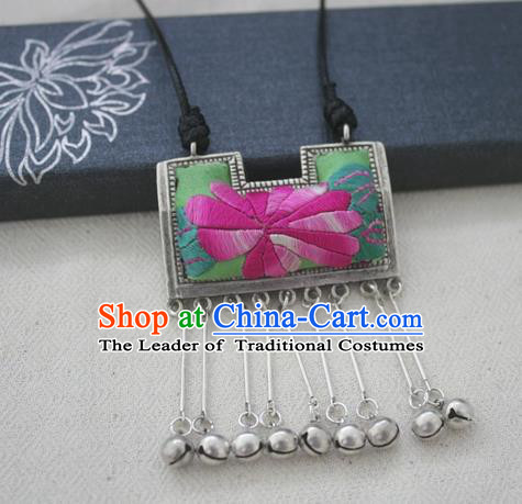 Traditional Chinese Miao Nationality Hair Accessories Hmong Female Folk Dance Hairpins Bracelet Sliver Necklace Headwear for Women