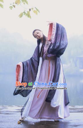 Chinese Ancient Swordswoman Hanfu Dress Jin Dynasty Hermit Embroidered Costumes for Women