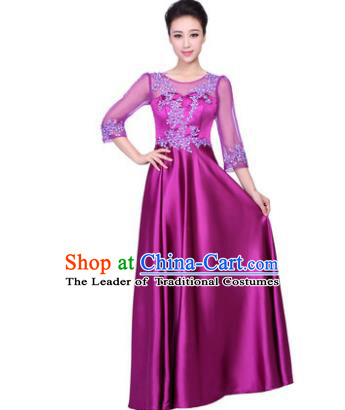 Professional Chorus Stage Performance Costume, Compere Singing Group Modern Dance Purple Dress for Women