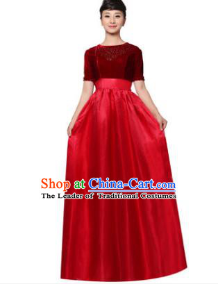 Professional Chorus Singing Group Stage Performance Costume, Compere Modern Dance Wine Red Dress for Women