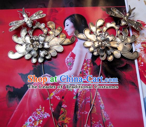 Chinese Traditional Miao Nationality Hair Accessories Miao Sliver Dragonfly Hairpins Headwear for Women