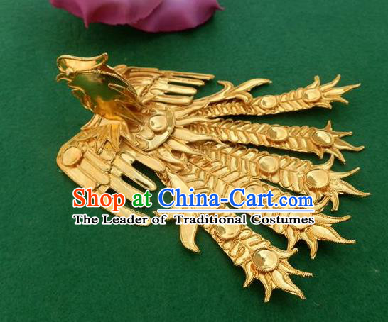 Traditional Chinese Miao Nationality Golden Phoenix Hair Clip Hanfu Hairpins Hair Accessories for Women