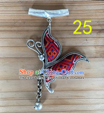 Chinese Traditional Miao Sliver Red Butterfly Wing Hmong Ornaments Accessories Minority Necklace Pendant for Women