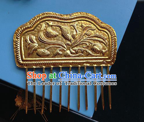 Traditional Chinese Miao Nationality Hair Accessories Palace Golden Hair Comb Hairpins for Women