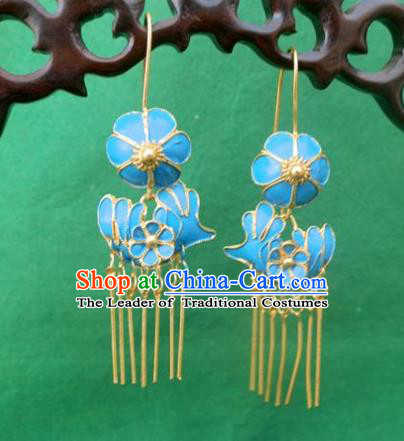 Chinese Traditional Ornaments Accessories Ancient Miao Minority Blue Earrings for Women