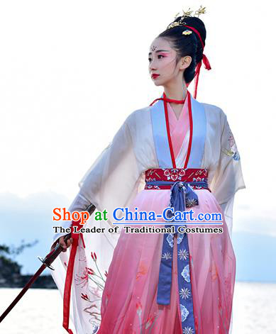 Chinese Tang Dynasty Swordswoman Embroidered Costume Ancient Princess Hanfu Dress for Women